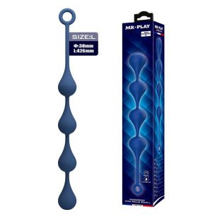 MR PLAY Blue Silicone Anal Beads, Size L, 42,6 cm, Progressive Design with Removal Loop – image 1