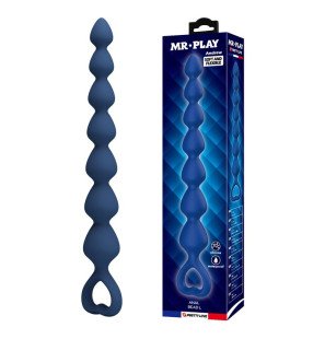 Boules anales en silicone avec plug anal MR PLAY bleu 26,7 cm et anneau de retrait en forme de cœur – photo 1