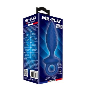 Textured Anal Plug MR PLAY Blue, Size L, with Tapered Tip and Ring – image 3