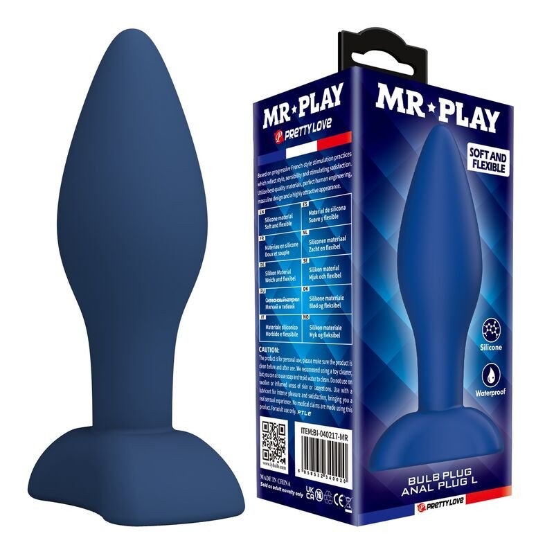 Tapered blue silicone anal plug MR PLAY size L with wide base – image 1