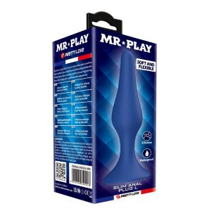 Slim silicone anal plug MR PLAY, blue, size L, with wide base – image 8