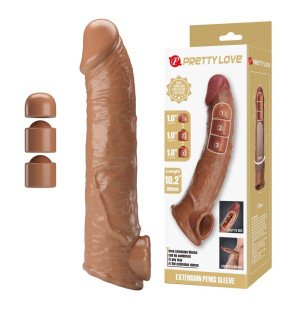 Manchon d’extension pénienne réglable marron Pretty Love 26 cm avec 3 inserts – photo 1