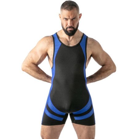Locker Gear Open Access Singlet heren met achterrits in blauw, rood en zwart – foto 1