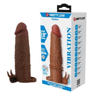 Pretty Love Quillon vibrating penis sleeve 20 cm Ø 4 cm with bullet and support ring, brown – image 1