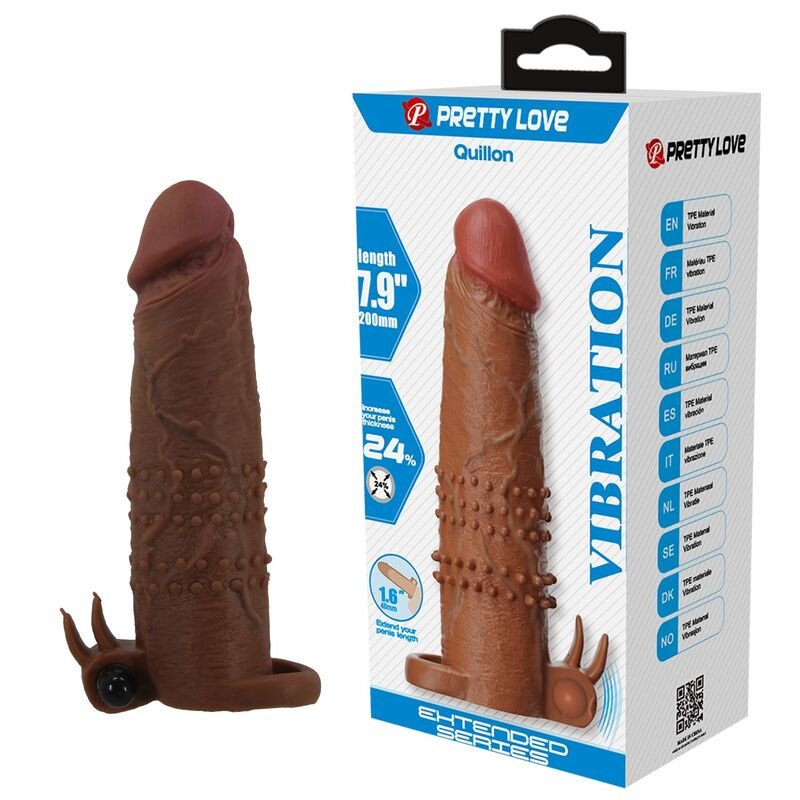 Pretty Love Quillon vibrating penis sleeve 20 cm Ø 4 cm with bullet and support ring, brown – image 1