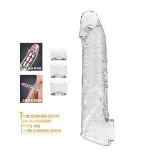 Pretty Love adjustable penis sleeve 26 cm Ø 4 cm transparent with 3 inserts and suction cup – image 1