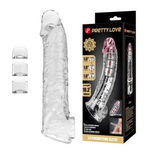 Pretty Love adjustable penis sleeve 26 cm Ø 4 cm transparent with 3 inserts and suction cup – image 9