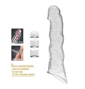 Pretty Love regulowana nakładka na penisa 28 cm Ø 4,5 cm, przezroczysta, z 3 wkładkami – zdjęcie 5