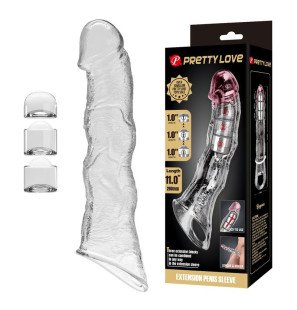 Pretty Love regulowana nakładka na penisa 28 cm Ø 4,5 cm, przezroczysta, z 3 wkładkami – zdjęcie 9