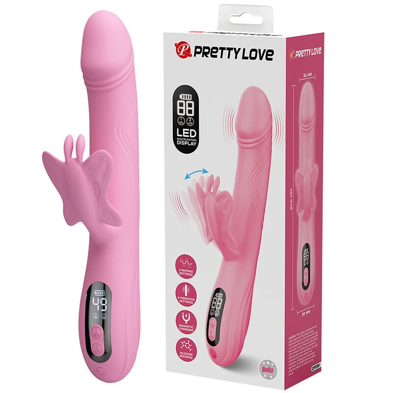 Pretty Love Bella, różowy wibrator typu rabbit ze stymulatorem w kształcie motyla, wyświetlaczem LED i 9 trybami – zdjęcie 1
