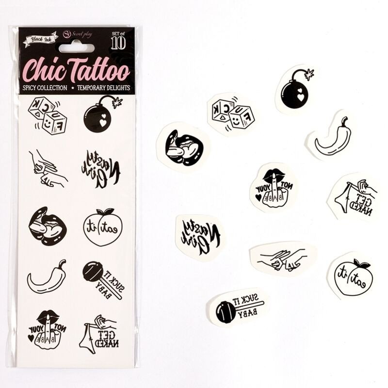 Secret Play Spicy Collection set van 10 tijdelijke tattoos – foto 1