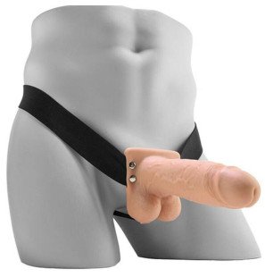 Realistic vibrating hollow strap-on with balls, 17,8 cm – image 1